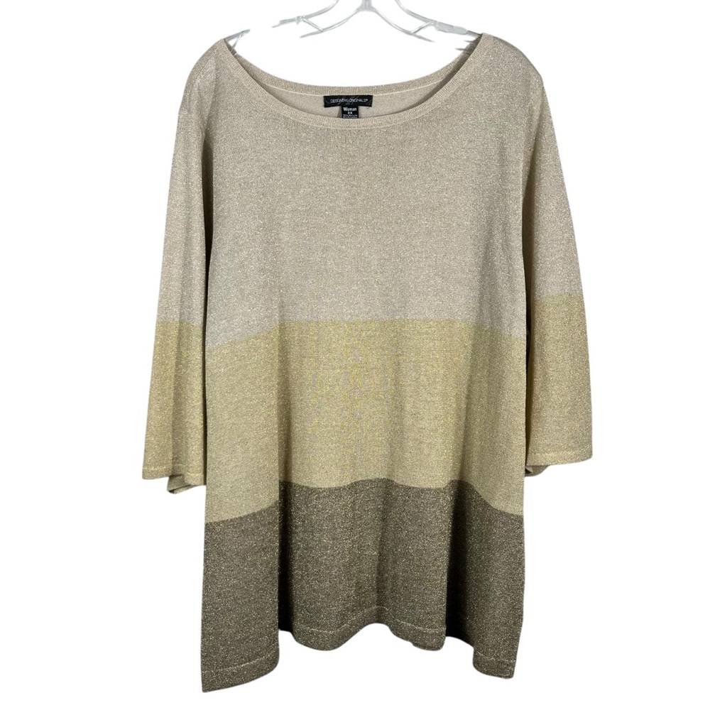 Designers Originals Neutral Gray Metallic Knit 3/4 Sleeve Lightweight Knit Top